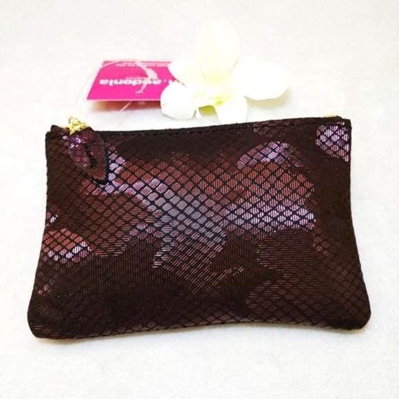 m. andonia Genuine Leather Mini Bag Pouch Grey Pink Red Metallic Zip Leaf Pull - Picture 5 of 11